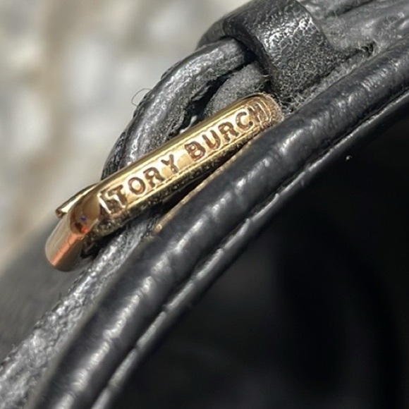 TORY BURCH Mae Black Pebbled Leather Logo-Studded Ankle Boot Bootie Size 5.5M - Picture 5 of 14